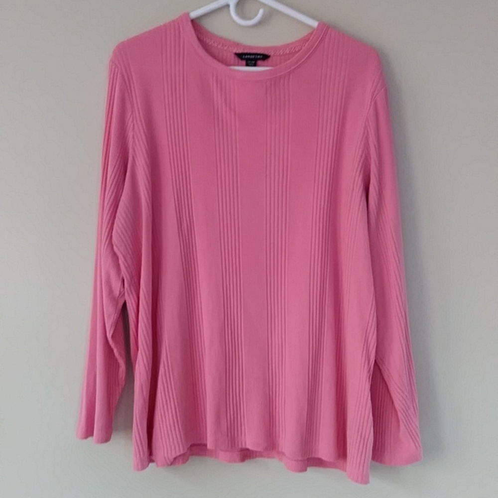 Lands' End Ribbed Striped Long Sleeve Top 1X Pink (16W-18W)